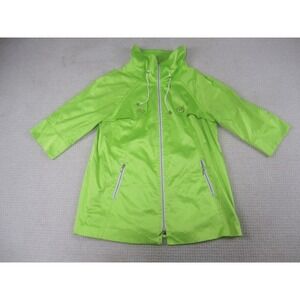Sharon Young Jacket Womens Large Green Zip‎ Up W/Pockets Mock Neck 3/4 Sleeve